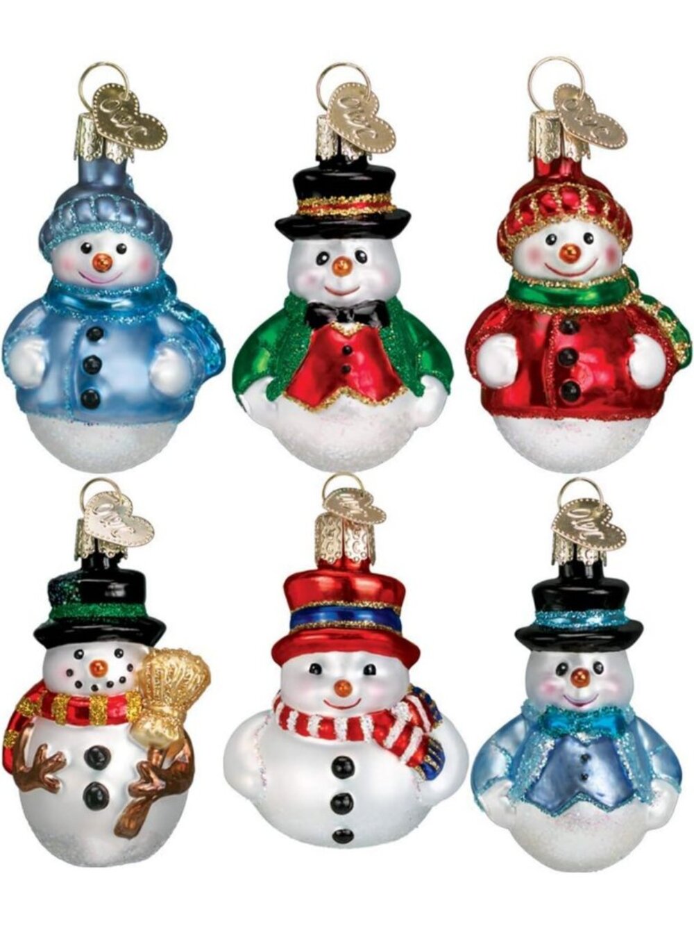 Handcrafted Mini Snowman Glass Ornaments Set for Christmas Tree Decor, Holiday